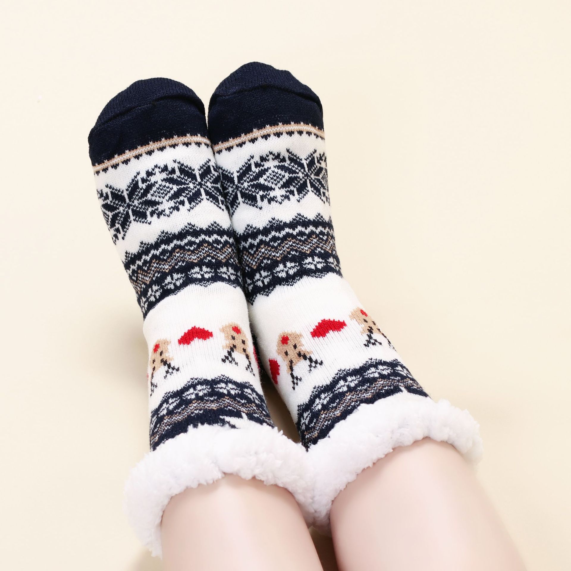 Fuzzy Slipper Socks Winter Nordic Style Knit Short Sock Sleeping Floor Sock